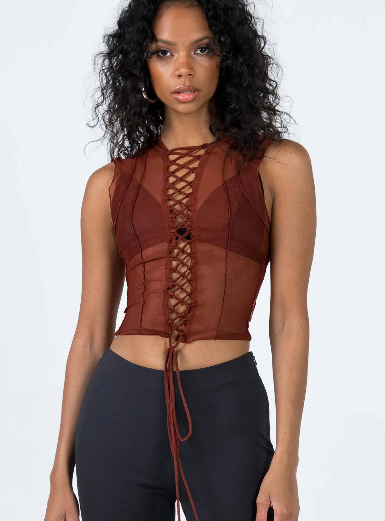 Princess Polly Carlingford Lace Up Top Brown Cheap