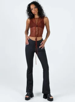 Princess Polly Carlingford Lace Up Top  Brown Cheap