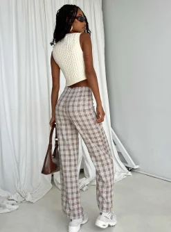 Princess Polly Caronia Check Pants  Beige Cheap