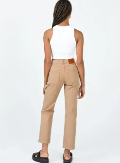 Princess Polly Carpenter Straight Leg Jeans  Brown Discount
