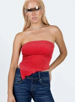 Princess Polly Carrow Strapless Top  Red Clearance