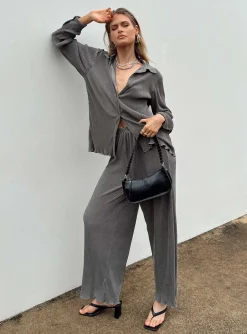 Princess Polly Cartmore Plisse Pants Charcoal   Grey New