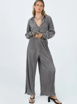 Princess Polly Cartmore Plisse Pants Charcoal   Grey New