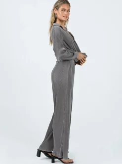 Princess Polly Cartmore Plisse Pants Charcoal   Grey New