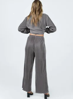 Princess Polly Cartmore Plisse Pants Charcoal   Grey New