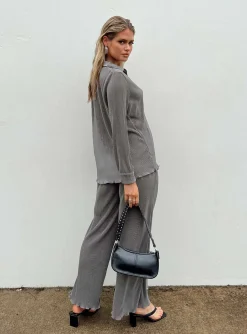 Princess Polly Cartmore Plisse Pants Charcoal   Grey New