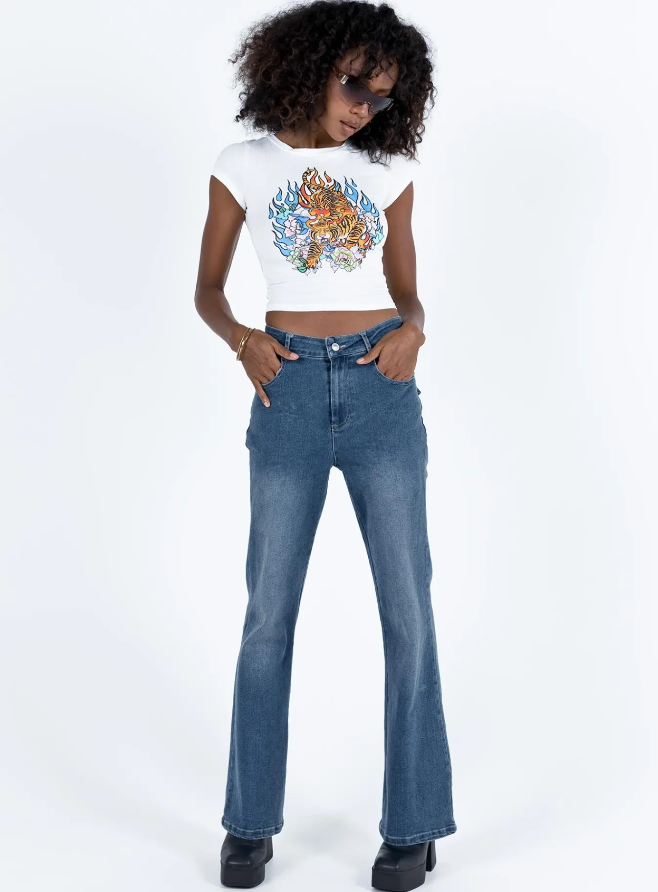 Princess Polly Carvalho Flare Jeans Mid Wash Denim Best Sale