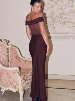 Princess Polly Cassady Off The Shoulder Maxi Dress  Purple New