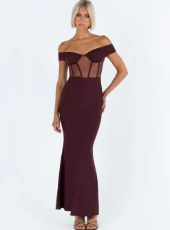 Princess Polly Cassady Off The Shoulder Maxi Dress  Purple New