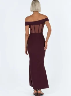 Princess Polly Cassady Off The Shoulder Maxi Dress  Purple New