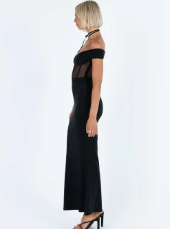 Princess Polly Cassady Off The Shoulder Maxi Dress  Black Clearance