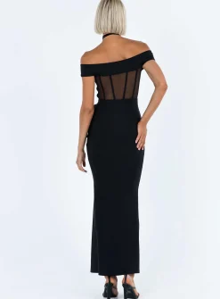 Princess Polly Cassady Off The Shoulder Maxi Dress  Black Clearance