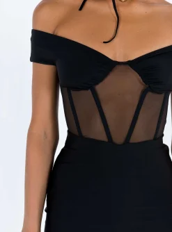 Princess Polly Cassady Off The Shoulder Maxi Dress  Black Clearance