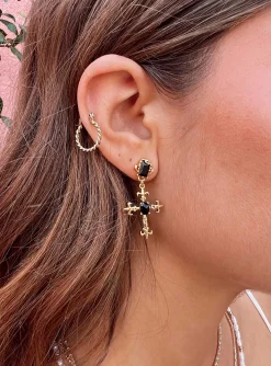 Princess Polly Castial Earrings/ Black   Gold Online