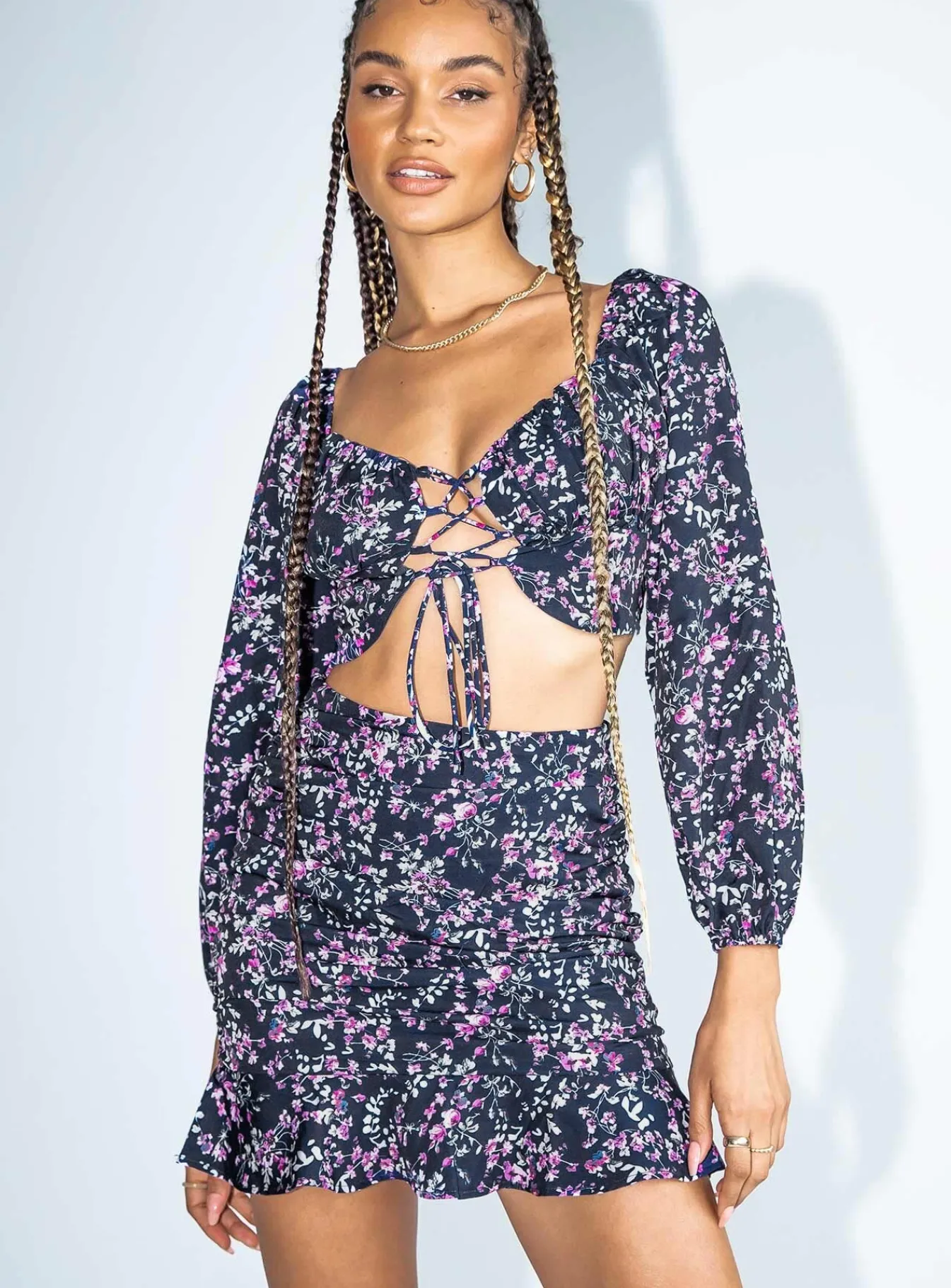 Princess Polly Catalina Long Sleeve Setfloral Black Hot