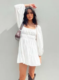 Princess Polly Ceara Long Sleeve Mini Dress  White New