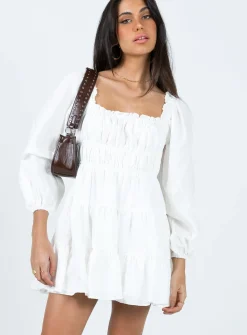 Princess Polly Ceara Long Sleeve Mini Dress  White New