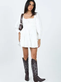 Princess Polly Ceara Long Sleeve Mini Dress  White New
