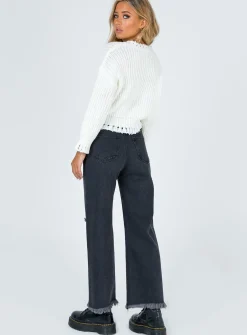Princess Polly Cece Hammer Wide Leg Knee Rip Jeansdenim Black Cheap
