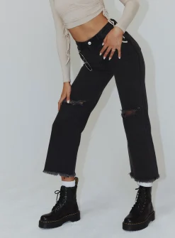 Princess Polly Cece Hammer Wide Leg Knee Rip Jeansdenim Black Cheap