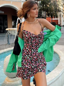 Princess Polly Celena Mini Dressfloral   Black Hot