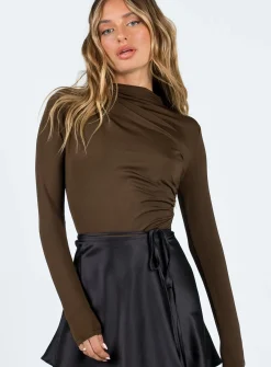 Princess Polly Cetrone Long Sleeve Bodysuit  Brown Cheap