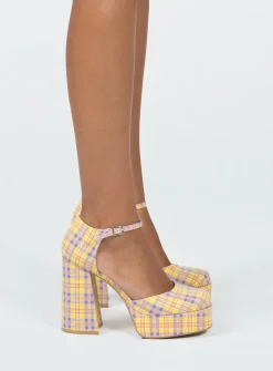 Princess Polly Chabert Platform Heels/ Check   Yellow Discount