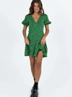 Princess Polly Chalmer Mini Dress  Green Floral Cheap