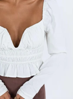 Princess Polly Chambers Top  White Cheap