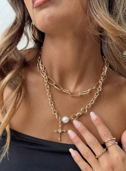 Princess Polly Chapelle Cross Necklace  Gold Fashion