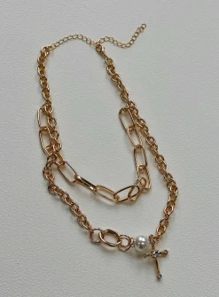 Princess Polly Chapelle Cross Necklace Gold Fashion