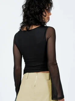 Princess Polly Chapman Long Sleeve Top  Black Clearance