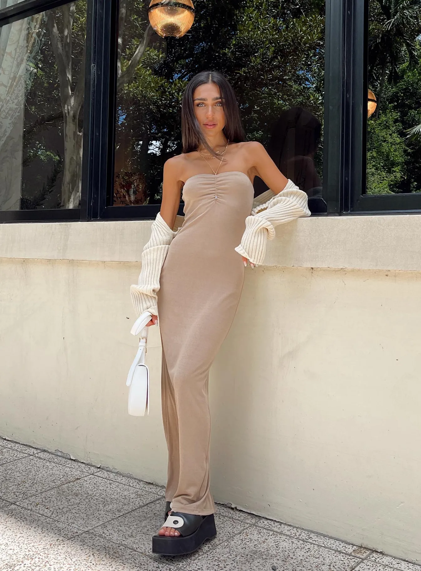 Princess Polly Charm Strapless Maxi Dress Brown Cheap