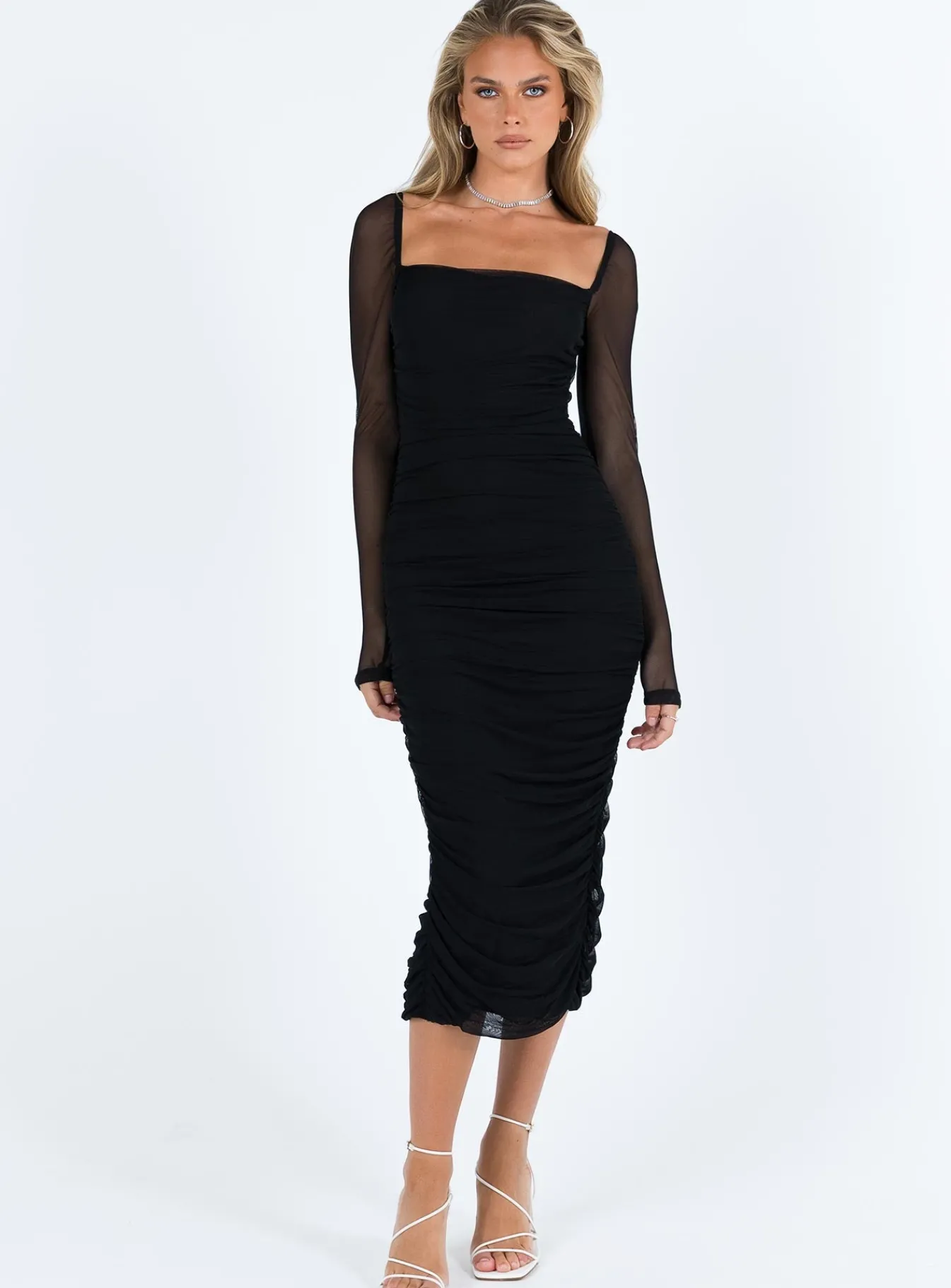 Princess Polly Charvi Long Sleeve Midi Dress Black Cheap