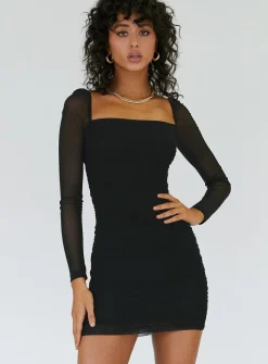 Princess Polly Charvi Long Sleeve Mini Dress  Black Best