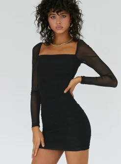 Princess Polly Charvi Long Sleeve Mini Dress  Black Best