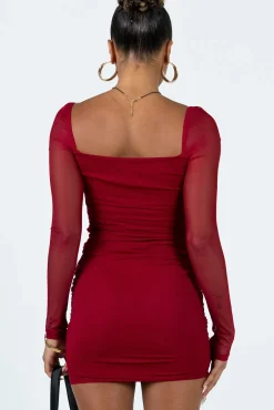 Princess Polly Charvi Long Sleeve Mini Dress  Burgundy Online