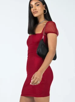 Princess Polly Charvi Mini Dress Maroon Cheap