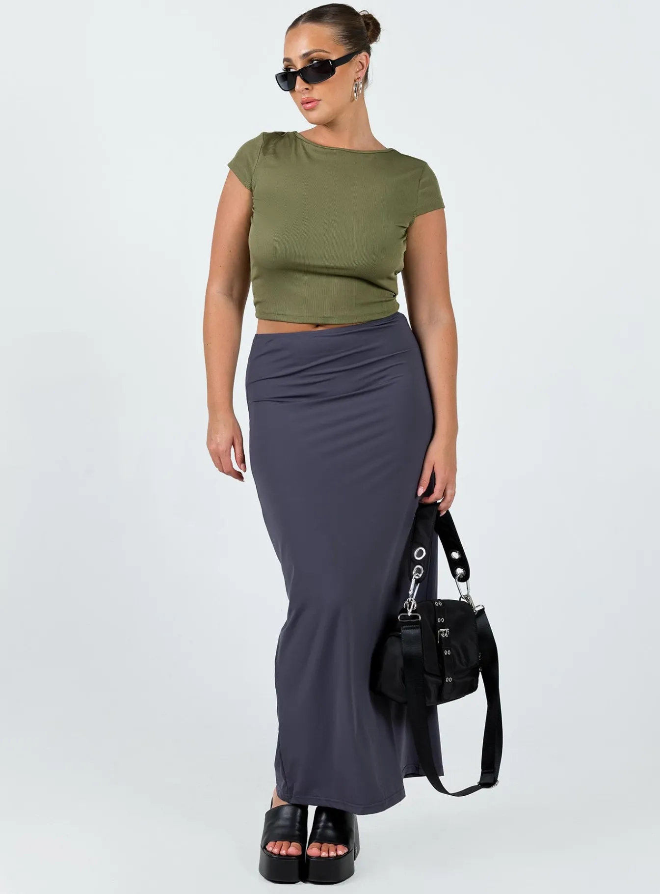 Princess Polly Chipla Maxi Skirt Slate Sale