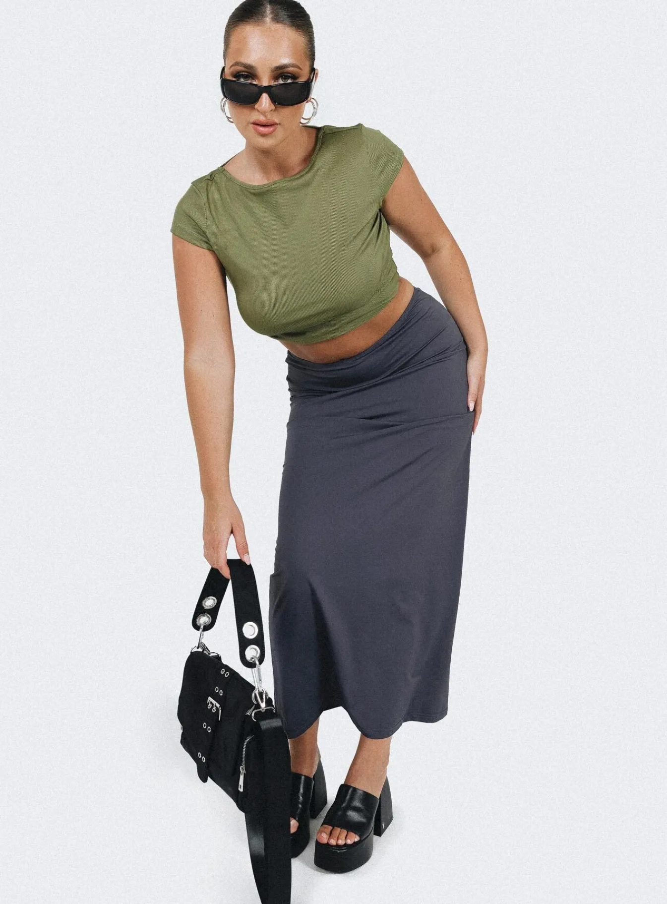 Princess Polly Chipla Maxi Skirt Slate Sale
