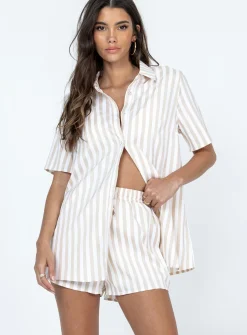 Princess Polly Chloe Short Sleeve Set  Beige Stripe Online