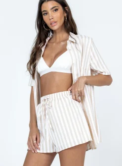 Princess Polly Chloe Short Sleeve Set  Beige Stripe Online