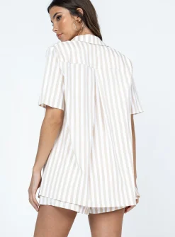 Princess Polly Chloe Short Sleeve Set  Beige Stripe Online