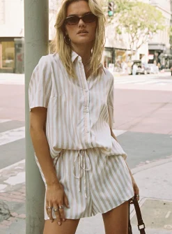 Princess Polly Chloe Short Sleeve Set  Beige Stripe Online