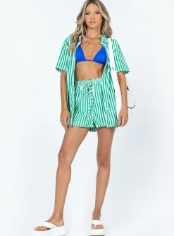 Princess Polly Chloe Short Sleeve Set Green Stripe New