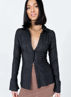 Princess Polly Chrisley Shirt  Black Hot