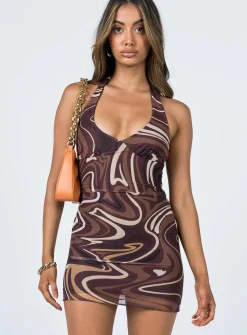 Princess Polly Chrissy Mini Dressswirl Brown Flash Sale