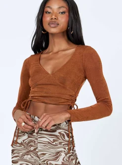 Princess Polly Christy Long Sleeve Top  Brown Shop