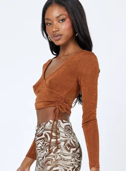 Princess Polly Christy Long Sleeve Top  Brown Shop