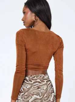 Princess Polly Christy Long Sleeve Top  Brown Shop